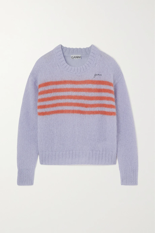 유럽직배송 가니 스웨터 GANNI Embroidered striped mohair-blend sweater 46376663162543909