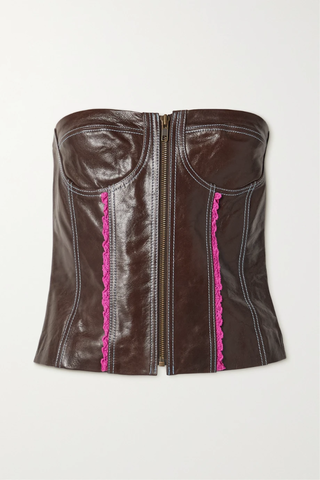 유럽직배송 앤더슨벨 ANDERSSON BELL Cropped cotton-lace and jersey-trimmed leather bustier top 1647597286299489